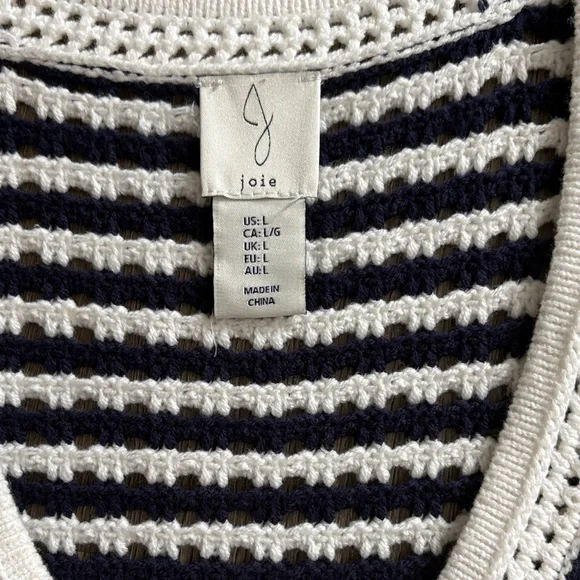 Joie Blue and White Striped V-Neck Sweater Vest - Picture 2 of 5